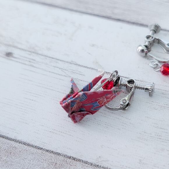 Vintage Clip On Earrings Origami Crane Dangle Earrings - Picture 9 of 15